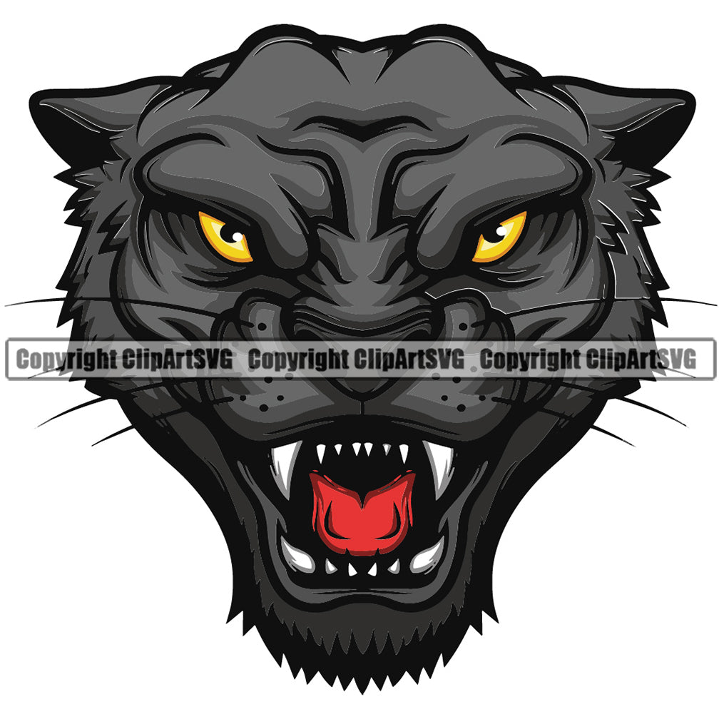 Panther Panthers Sports Team Mascot Game Fantasy Mascots eSport Wild Big Cat Wildlife Predator Beast Animal Emblem Badge Head Color Logo Symbol Clipart SVG