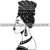 Black Woman African American Female Nubian Queen Lady Cartoon Character Girl Head Face Portrait Model Hair Afro Braid Turban Dress Jewelry Art Silhouette Design Logo Clipart SVG