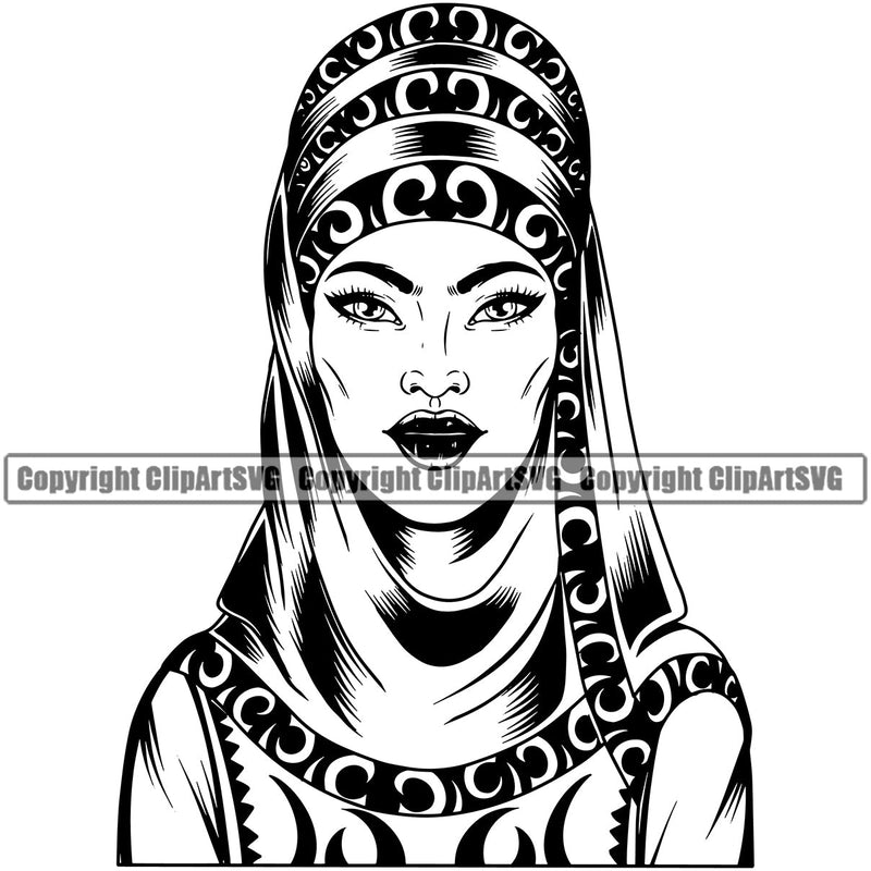 Black Woman African American Female Nubian Queen Lady Cartoon Character Girl Head Portrait Face Model Hair Afro Braid Turban Dress Jewelry Silhouette Art Design Logo Clipart SVG