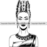 Black Woman African American Female Nubian Queen Lady Cartoon Character Girl Head Face Portrait Hat Cap Hair Afro Braid Turban Dress Jewelry Art Silhouette Design Logo Clipart SVG