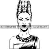 Black Woman African American Female Nubian Queen Lady Cartoon Character Girl Head Face Portrait Hat Cap Hair Afro Braid Turban Dress Jewelry Silhouette Art Design Logo Clipart SVG