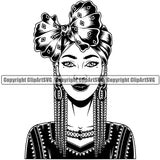Black Woman African American Female Queen Nubian Lady Cartoon Character Girl Head Face Portrait Model Hair Afro Braid Turban Dress Jewelry Art Silhouette Design Logo Clipart SVG