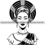 Black Woman African American Female Nubian Queen Lady Cartoon Character Girl Head Face Portrait Model Hair Afro Turban Braid Dress Jewelry Art Silhouette Design Logo Clipart SVG