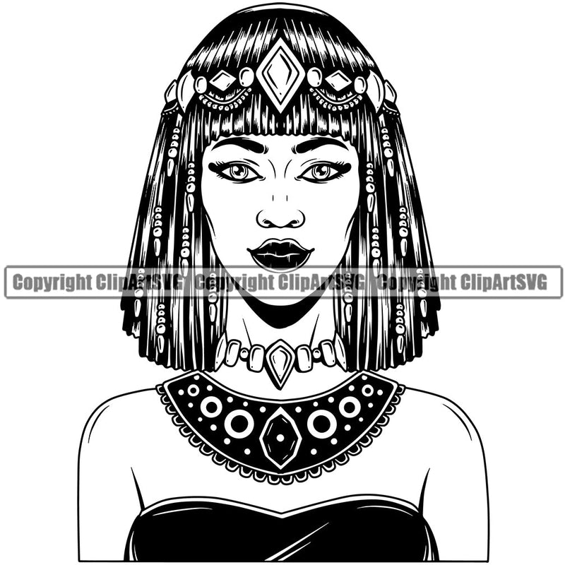 Black Woman African American Female Nubian Queen Lady Cartoon Character Girl Head Face Portrait Model Hair Afro Braid Dress Turban Jewelry Silhouette Art Design Logo Clipart SVG