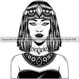 Black Woman African American Female Nubian Queen Lady Cartoon Character Girl Head Face Portrait Model Hair Afro Braid Dress Turban Jewelry Silhouette Art Design Logo Clipart SVG