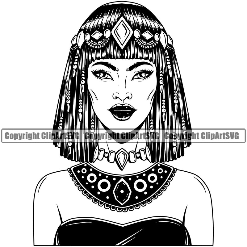 Black Woman African American Female Nubian Queen Lady Cartoon Character Girl Head Face Portrait Model Hair Jewelry Afro Turban Braid Dress Art Silhouette Design Logo Clipart SVG