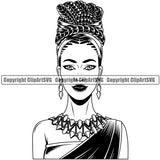 Black Woman African American Nubian Queen Female Lady Cartoon Character Girl Head Face Portrait Model Hair Afro Braid Turban Dress Jewelry Silhouette Art Design Logo Clipart SVG