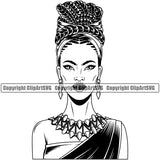 Black Woman African American Nubian Female Queen Lady Cartoon Character Girl Head Face Portrait Model Hair Afro Braid Turban Dress Jewelry Silhouette Art Design Logo Clipart SVG