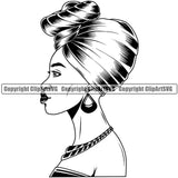 Black Woman African American Female Nubian Lady Cartoon Character Queen Girl Head Face Portrait Model Hair Afro Braid Turban Dress Jewelry Silhouette Art Design Logo Clipart SVG