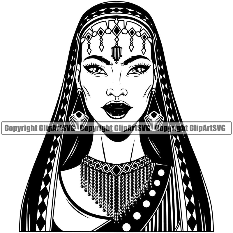 Black Woman African American Female Nubian Lady Queen Cartoon Character Girl Head Face Portrait Model Hair Afro Braid Turban Dress Jewelry Silhouette Art Design Logo Clipart SVG