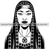 Black Woman African American Female Queen Nubian Lady Cartoon Character Girl Head Face Portrait Model Hat Cap Vail Braid Turban Jewelry Art Silhouette Design Logo Clipart SVG
