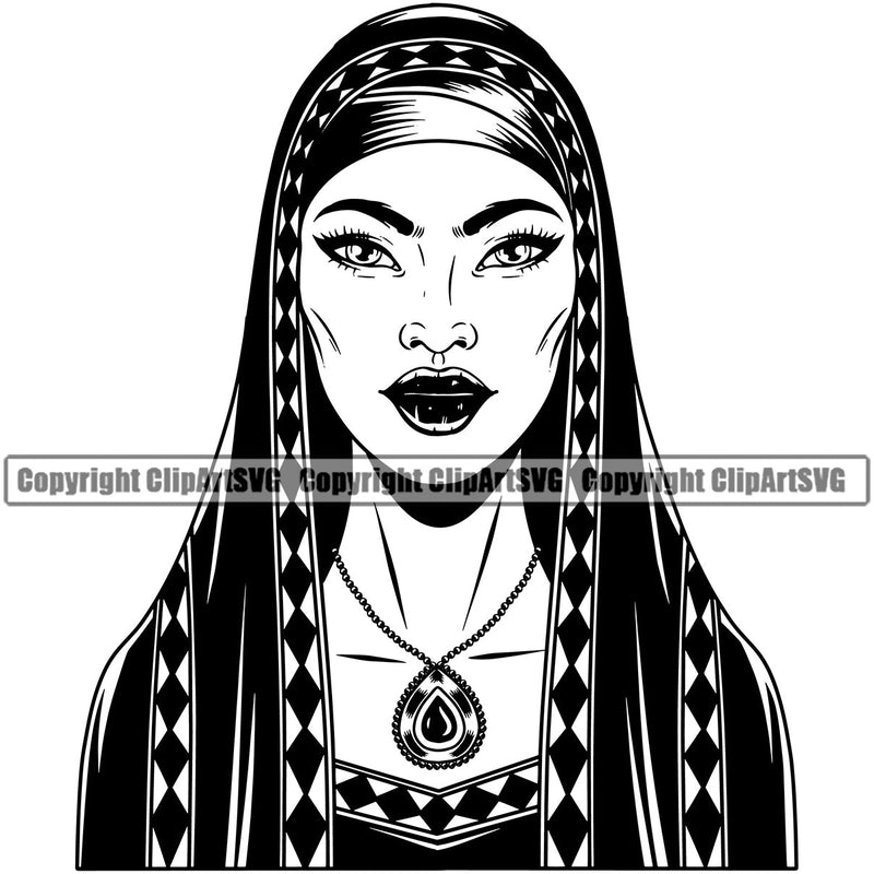 Black Woman African American Female Nubian Queen Lady Cartoon Character Girl Head Face Portrait Model Hat Cap Vail Braid Turban Jewelry Silhouette Art Design Logo Clipart SVG