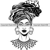 Black Woman African American Nubian Female Queen Lady Cartoon Character Girl Head Face Portrait Model Hair Afro Braid Turban Dress Jewelry Art Silhouette Logo Design Clipart SVG