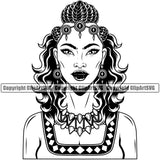 Black Woman African American Female Nubian Lady Queen Cartoon Character Girl Head Face Model Portrait Hair Afro Braid Turban Dress Jewelry Silhouette Art Design Logo Clipart SVG