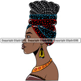 Black Woman African American Female Nubian Queen Lady Cartoon Character Girl Head Face Portrait Morden Model Hair Afro Braid Turban Dress Jewelry Color Art Design Logo Clipart SVG