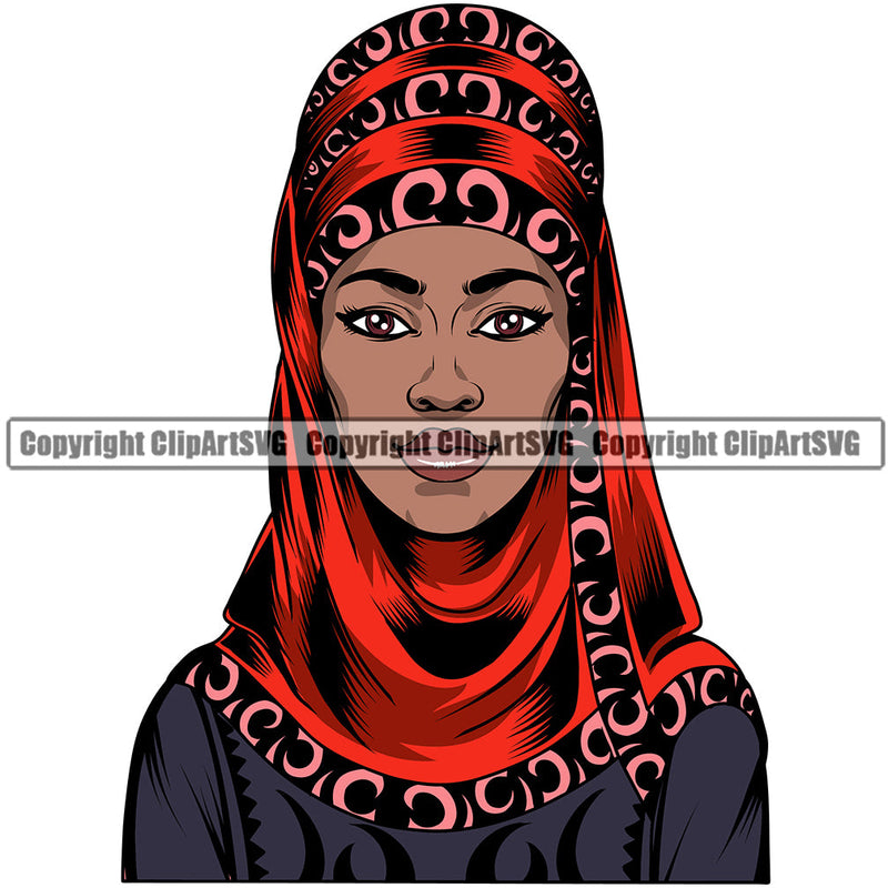 Black Woman African American Female Nubian Queen Lady Cartoon Character Girl Head Face Portrait Morden Model Hair Afro Braid Turban Dress Jewelry Art Color Design Logo Clipart SVG