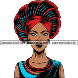 Black Woman African American Queen Female Nubian Lady Cartoon Character Girl Head Face Portrait Model Hair Afro Braid Turban Dress Jewelry Color Art Design Logo Clipart SVG