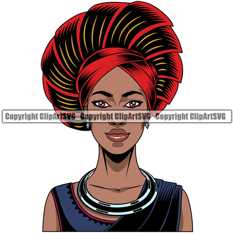 Black Woman African American Nubian Female Queen Lady Cartoon Character Girl Head Face Portrait Model Hair Afro Braid Turban Dress Jewelry Art Color Design Logo Clipart SVG