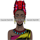 Black Woman African American Nubian Female Queen Lady Cartoon Character Girl Head Portrait Face Model Hair Afro Braid Turban Dress Jewelry Color Art Design Logo Clipart SVG