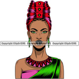 Black Woman African American Nubian Female Queen Lady Cartoon Character Girl Head Face Portrait Model Hair Afro Turban Braid Dress Jewelry Color Art Design Logo Clipart SVG