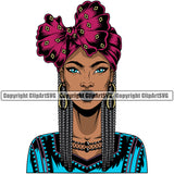 Black Woman African American Female Nubian Queen Lady Cartoon Character Girl Head Portrait Model Hair Afro Braid Turban Dress Jewelry Art Color Design Logo Clipart SVG