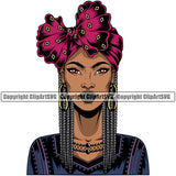 Black Woman African American Nubian Female Queen Lady Cartoon Girl Character Head Face Portrait Model Hair Afro Braid Turban Dress Jewelry Art Color Design Logo Clipart SVG