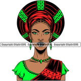 Black Woman African American Female Queen Nubian Lady Cartoon Character Girl Head Face Portrait Hat Cap Hair Afro Braid Turban Dress Jewelry Color Art Design Logo Clipart SVG