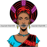 Black Woman African American Female Nubian Queen Lady Cartoon Character Girl Head Face Portrait Hat Cap Hair Afro Braid Turban Dress Jewelry Color Art Design Logo Clipart SVG