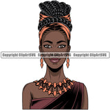Black Woman African American Female Queen Nubian Lady Cartoon Character Girl Head Face Portrait Model Hair Afro Braid Turban Dress Jewelry Art Color Design Logo Clipart SVG