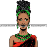 Black Woman African American Female Nubian Lady Queen Cartoon Character Girl Head Face Portrait Model Hair Afro Braid Turban Dress Jewelry Art Color Design Logo Clipart SVG