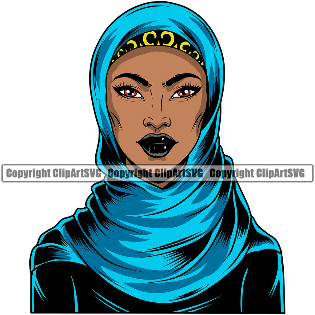 Black Woman African American Female Nubian Queen Lady Cartoon Character Girl Head Face Portrait Model Hair Afro Braid Turban Dress Jewelry Color Art Design Logo Clipart SVG