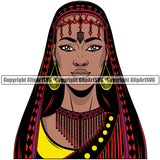 Black Woman African American Female Nubian Lady Queen Cartoon Character Girl Face Head Portrait Model Hair Afro Braid Turban Dress Jewelry Color Art Design Logo Clipart SVG