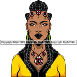 Black Woman African American Female Nubian Queen Lady Cartoon Character Girl Head Face Portrait Model Hair Jewelry Afro Braid Turban Dress Color Art Design Logo Clipart SVG