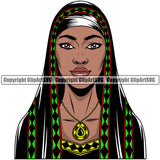 Black Woman African American Female Nubian Queen Lady Cartoon Character Girl Head Face Portrait Model Hat Cap Vail Braid Turban Jewelry Color Art Design Logo Clipart SVG