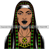 Black Woman African American Female Queen Lady Nubian Cartoon Character Girl Head Face Portrait Model Hat Cap Vail Braid Turban Jewelry Color Art Design Logo Clipart SVG