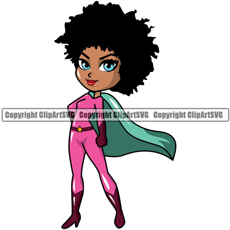 Black Woman African American Female Nubian Queen Lady Cartoon Character Girl Head Face Portrait Cute Hair Afro Big Eyes Lola Super Hero Art Silhouette Design Logo Clipart SVG