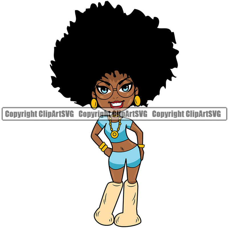 Black Woman African American Female Nubian Queen Lady Cartoon Character Girl Head Face Portrait Cute Hair Afro Big Eyes Lola Glasses Silhouette Art Design Logo Clipart SVG