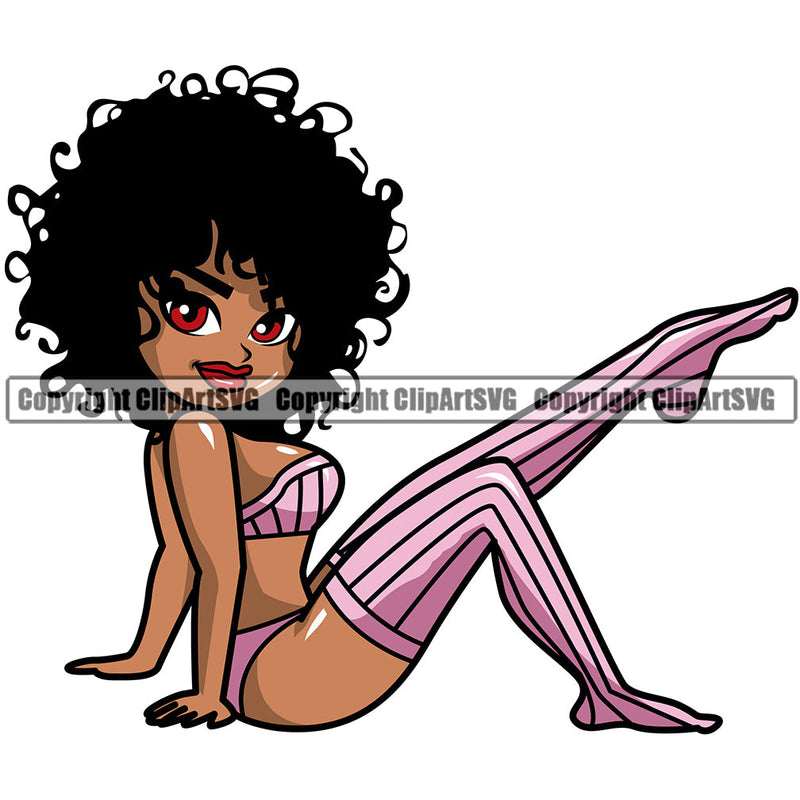 Black Woman African American Female Nubian Queen Lady Cartoon Character Girl Head Face Portrait Cute Hair Curl Big Eyes Lola Sexy Legs Fashion Silhouette Art Design Logo Clipart SVG