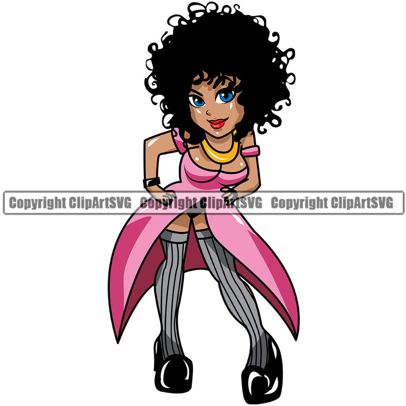 Black Woman African American Female Nubian Queen Lady Cartoon Character Girl Head Face Portrait Cute Hair Curl Big Eyes Lola Sexy Pose Fashion Silhouette Art Design Logo Clipart SVG