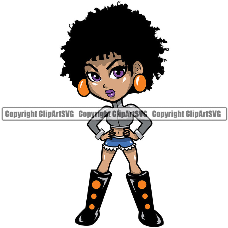 Black Woman African American Queen Female Nubian Lady Cartoon Character Girl Head Face Portrait Cute Hair Afro Big Eyes Lola Sexy Pose Fashion Art Silhouette Design Logo Clipart SVG