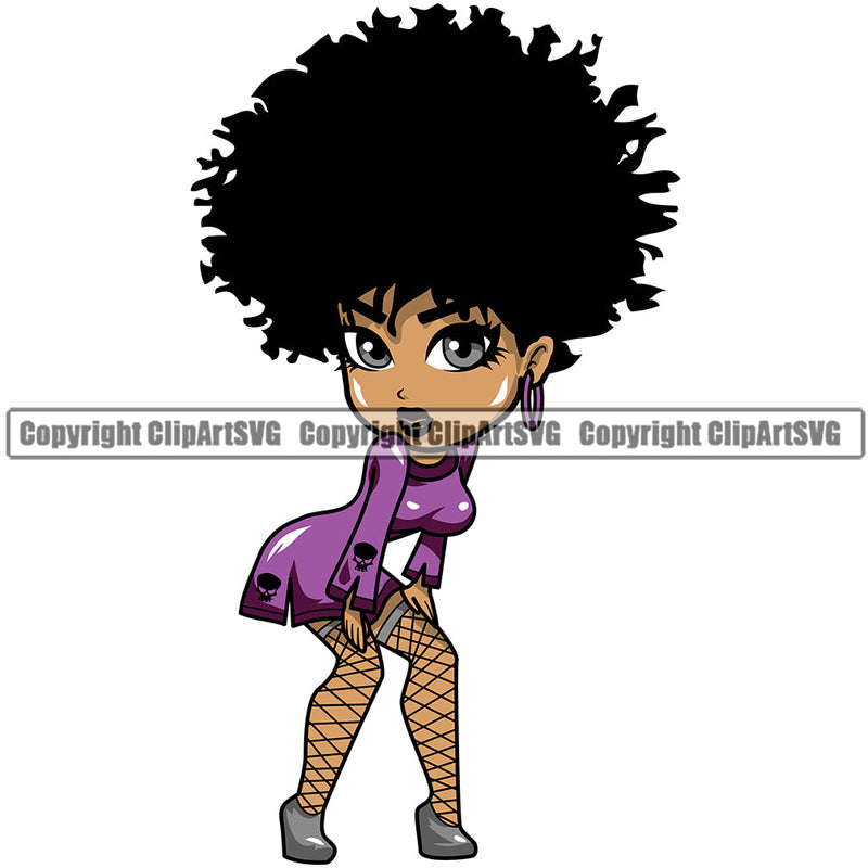 Black Woman African American Female Nubian Queen Lady Cartoon Character Girl Head Face Portrait Cute Hair Afro Big Eye Lola Sexy Pose Fashion Silhouette Art Design Logo Clipart SVG