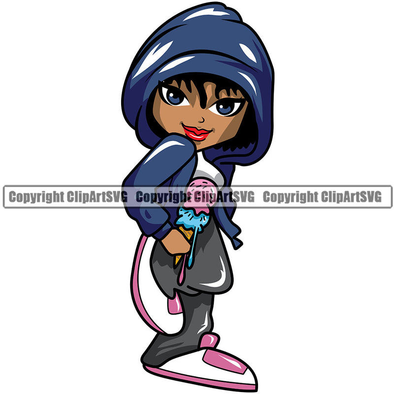 Black Woman African American Female Nubian Queen Lady Cartoon Character Girl Head Face Portrait Cute Hair Afro Big Eyes Lola Ice Cream Hoodie Silhouette Art Design Logo Clipart SVG