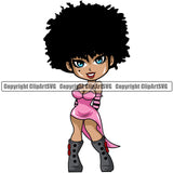 Black Woman African American Female Nubian Queen Lady Cartoon Character Girl Head Face Portrait Cute Hair Afro Big Eyes Lola Sexy Dress Silhouette Art Design Logo Clipart SVG
