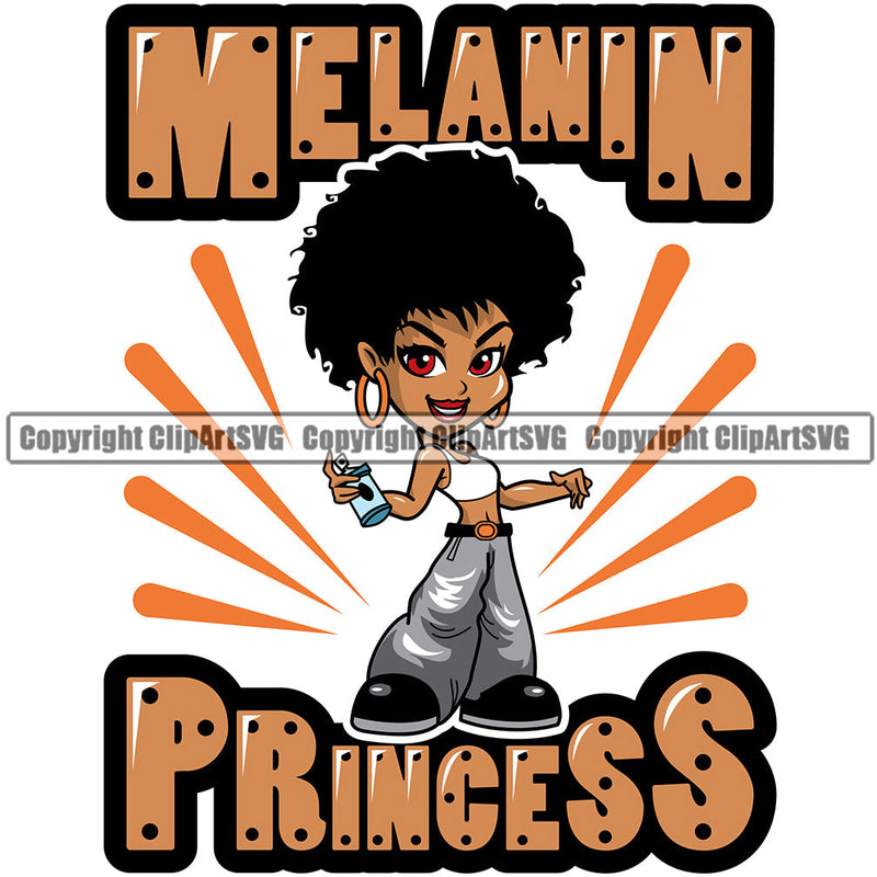 Black Woman Quote Melanin Princess African American Female Nubian Queen Lady Cartoon Character Girl Head Face Portrait Cute Hair Afro Big Eyes Lola Sexy Spray Paint Can Quote Silhouette Art Design Logo Clipart SVG