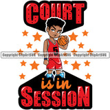 Black Man Basketball Player Wearing Jersey Quote Court Is In Session African American Female Nubian Queen Lady Cartoon Character Girl Head Face Portrait Cute Man Male Athlete Sports Game Quote Art Design Logo Clipart SVG