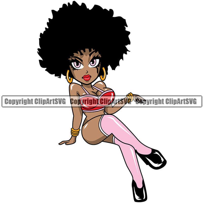Black Woman African American Female Nubian Queen Lady Cartoon Character Girl Head Face Portrait Cute Hair Afro Big Eyes Lola Sexy Fashion Pose Silhouette Art Design Logo Clipart SVG