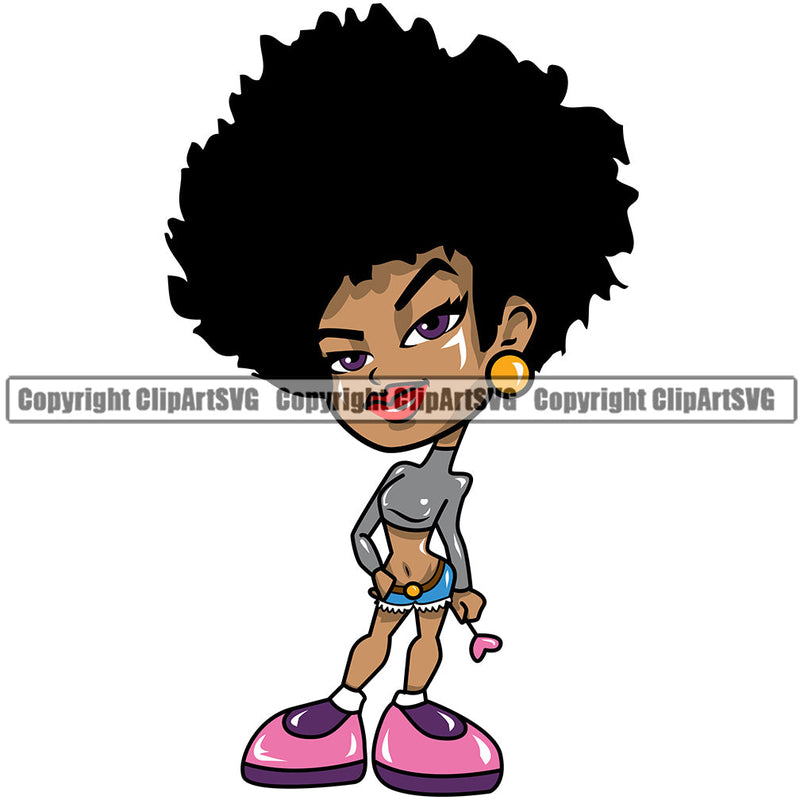 Black Woman African American Nubian Female Queen Lady Cartoon Character Girl Head Face Portrait Cute Hair Afro Big Eyes Lola Sexy Pose Fashion Silhouette Art Design Logo Clipart SVG