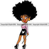 Black Woman African American Female Nubian Queen Lady Cartoon Character Girl Head Face Portrait Cute Hair Afro Big Eyes Lola Sexy School Teacher Silhouette Art Design Logo Clipart SVG