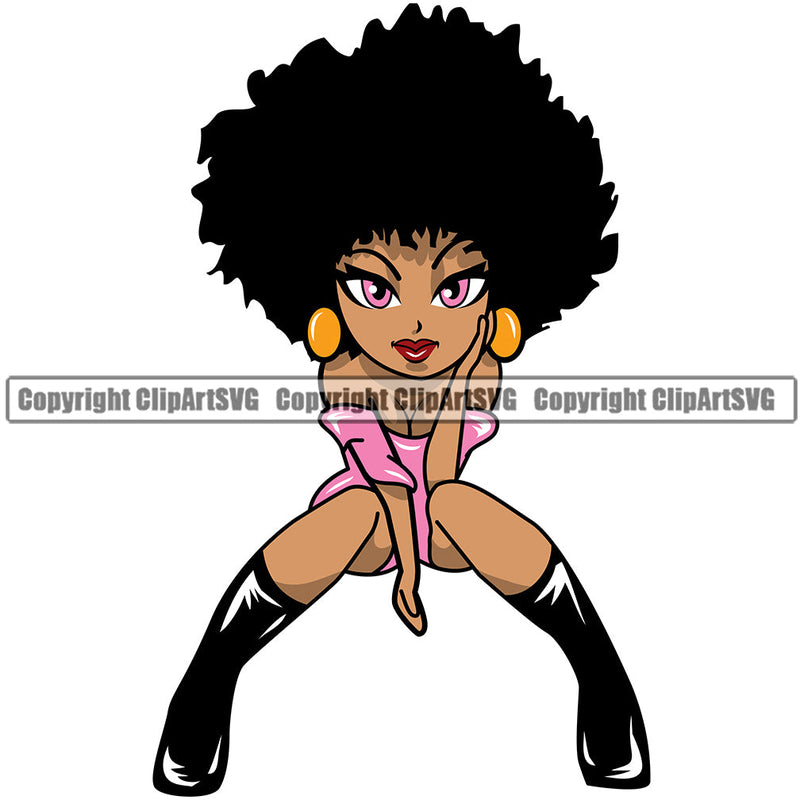 Black Woman African American Female Nubian Queen Lady Cartoon Character Girl Head Face Portrait Cute Hair Afro Big Eyes Lola Sexy Pose Fashion Silhouette Art Design Logo Clipart SVG