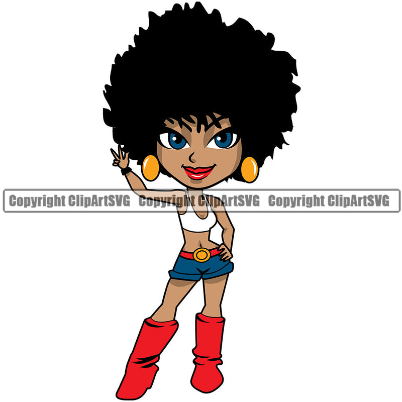 Black Woman African American Female Nubian Queen Lady Cartoon Character Head Face Girl Portrait Cute Hair Afro Big Eyes Lola Sexy Pose Fashion Art Silhouette Design Logo Clipart SVG